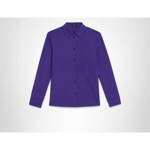 Theory New Straight Shirt Blue Iris Suiting Wool MSRP $285 Pearl Buttons - XS -P